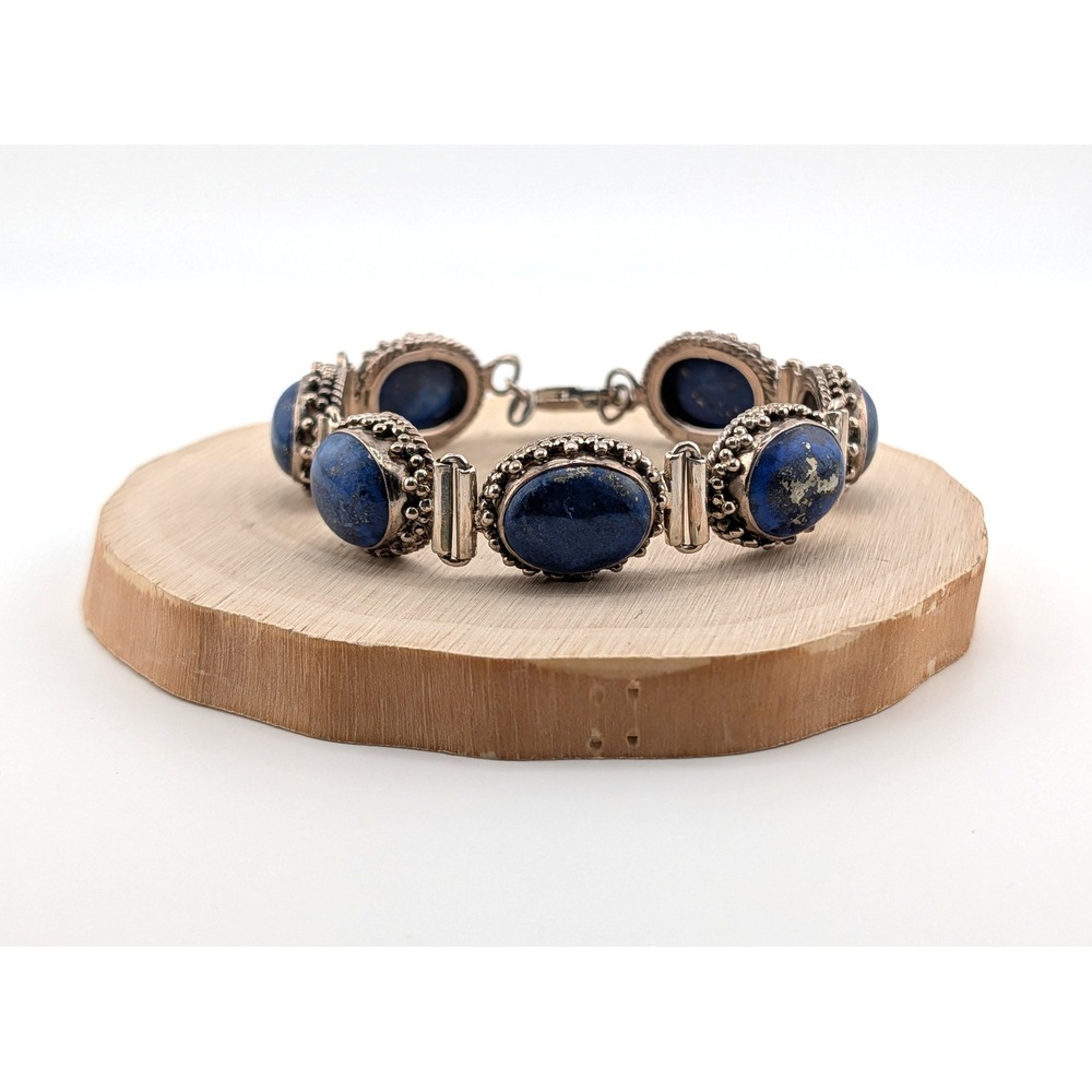 VTG Lapis Lazuli with Pyrite Matrix Link Bracelet Jewelry Fits 7.5-7.75in. **